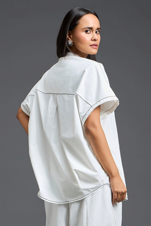White Oversized Floral Patch Shirt
