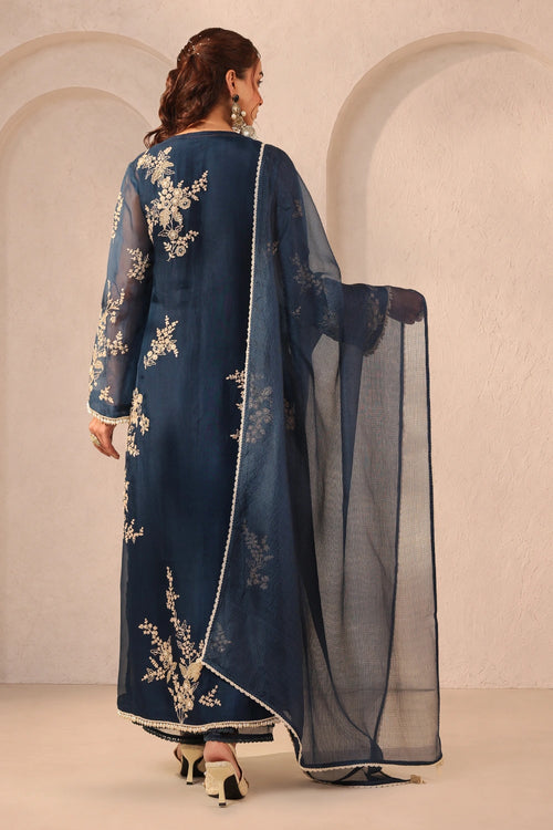 Vaayu Dark Blue Jaal Straight Kurta Set