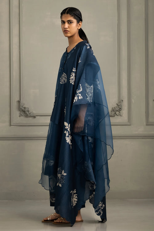 Indigo  Discharge Print Tunic Set