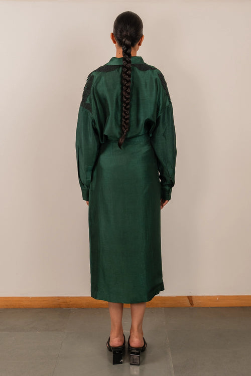 Forest Green Ivy Shirt And Skirt Set