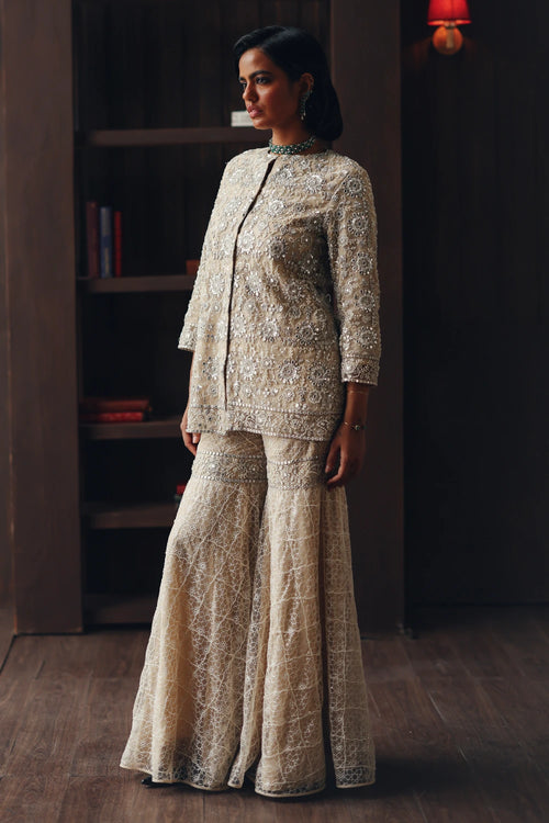 Fasana Round Neck Jacket And Sharara Set