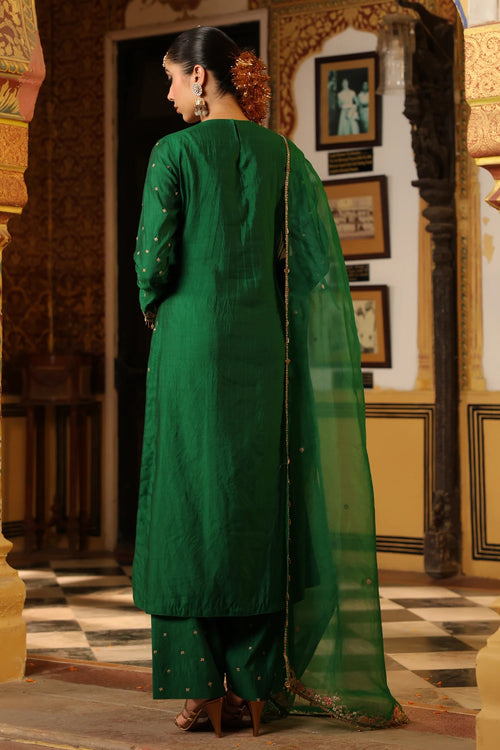 Ahista Green Mayur Applique Long Kurta Set