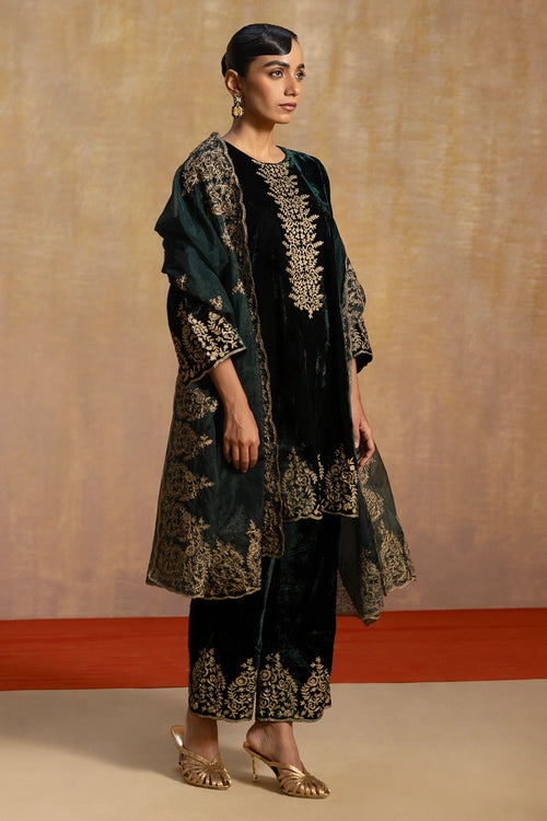 Dastaan Green Velvet Suit Set