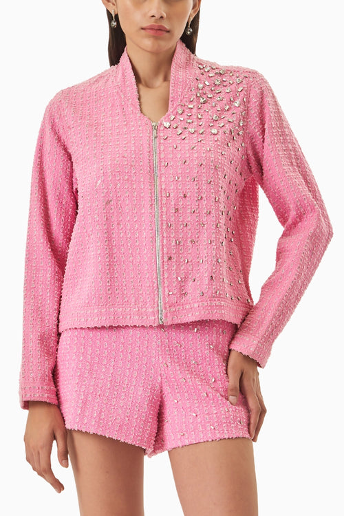 Pink Denim Lazercut Jacket Co-ord Set