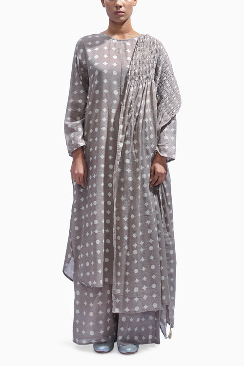 Mud Grey Block Cotton Kasis Kurta Set