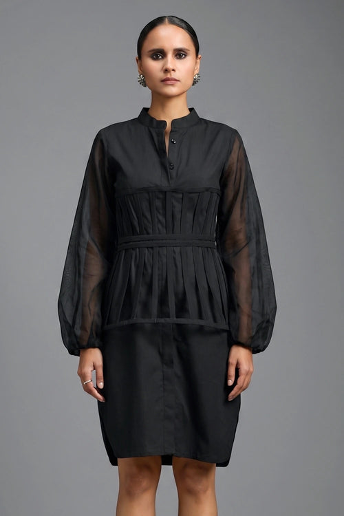 Black Shirt Dress with Sheer Sleeves