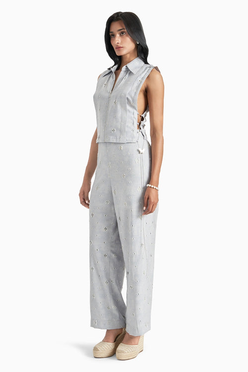 Grey Denim Rugged Collared Bib And Pants Set