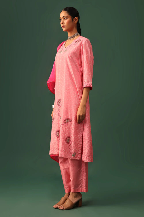 Pink Bandhani Aari Suit Set