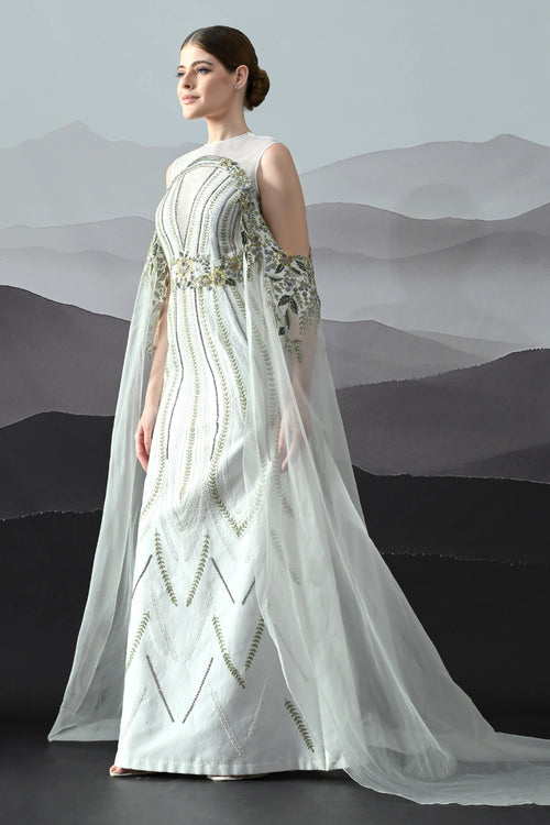 Ivory Gown With Handworked Geometric Florals