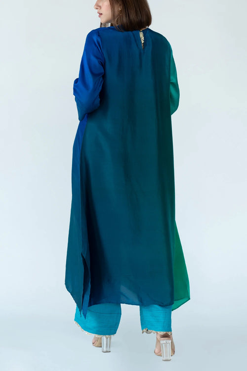 Green Blue Ombre Kurta With Dupatta