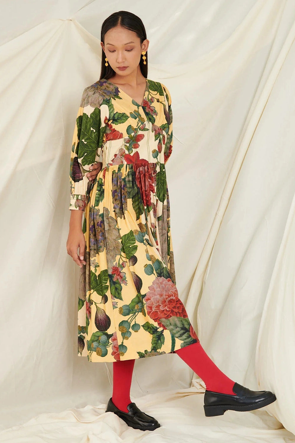 Yellow & Off White Poppy Bloom Corset Dress