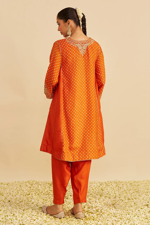 Kayra Orange Short Gathered Chauga with Salwar