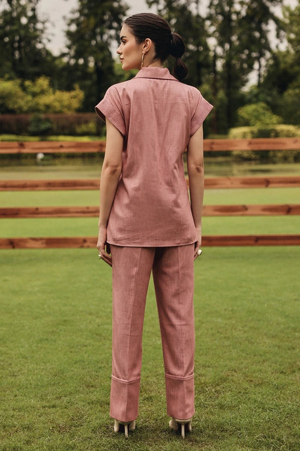 Rose Shacket with Straight Pants