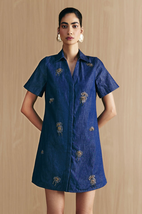 Blue Denim Embellished Dress