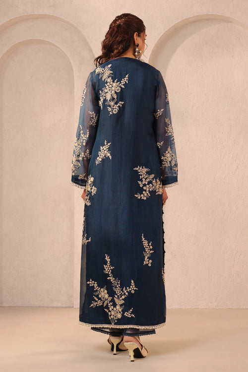 Vaayu Dark Blue Jaal Straight Kurta Set