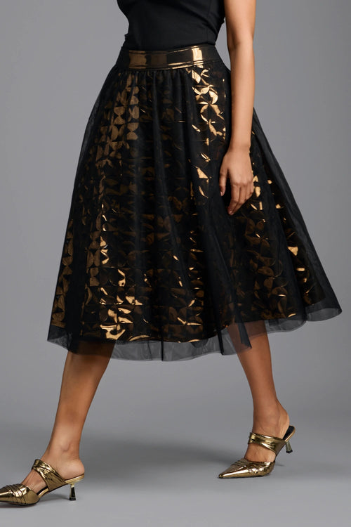 Black & Gold Metallic Cutwork Skirt