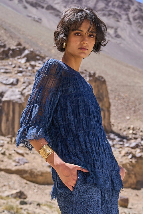 Allover Ruched Lace Top