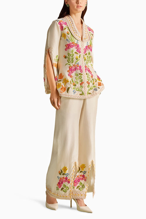 Ivory Floral Threadwork Co-ord Set