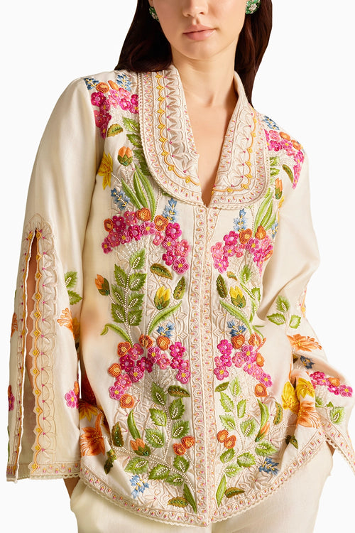 Ivory Floral Threadwork Co-ord Set