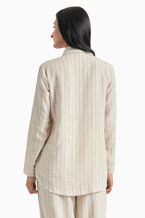 Beige Stripes Herringone Panel Shirt