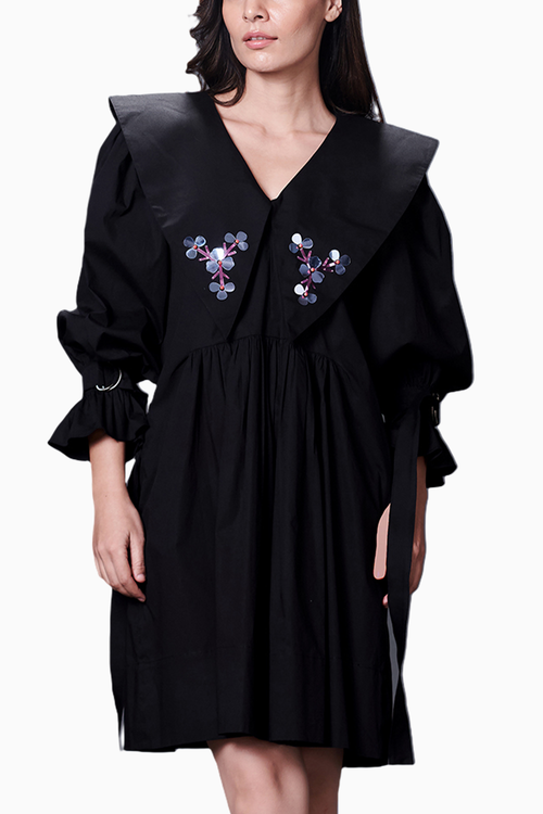 Black Collar Embroidered Dress