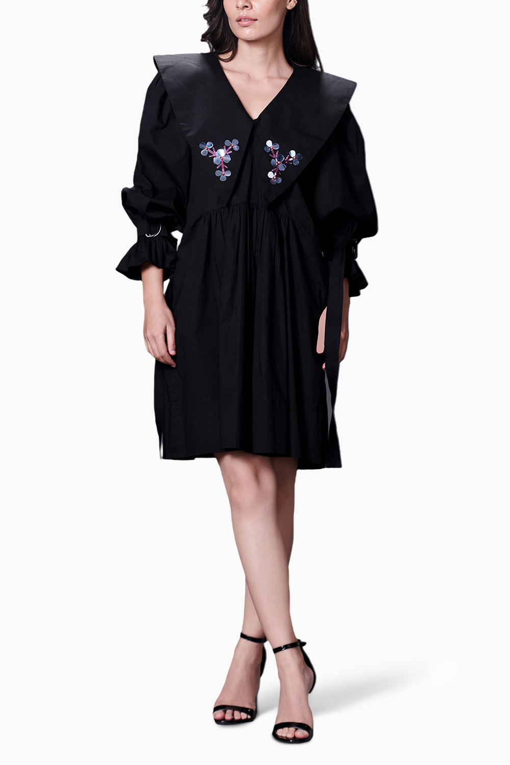 Black Collar Embroidered Dress