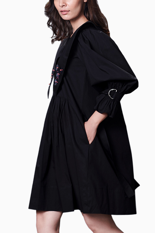 Black Collar Embroidered Dress