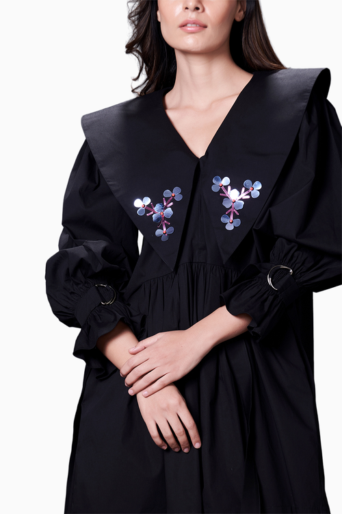 Black Collar Embroidered Dress