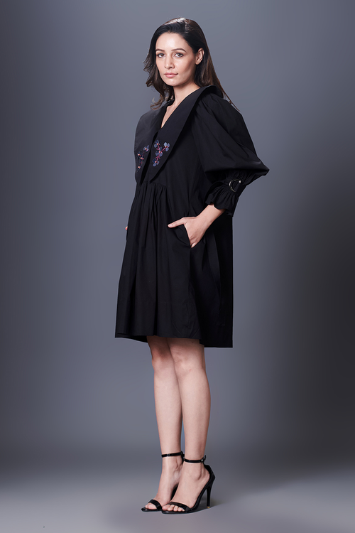 Black Collar Embroidered Dress