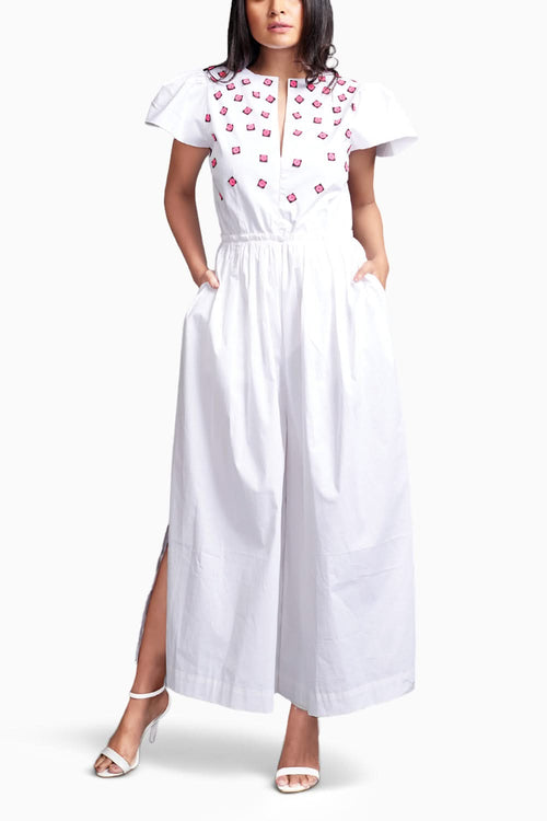 White Jumpsuit With Embroidery
