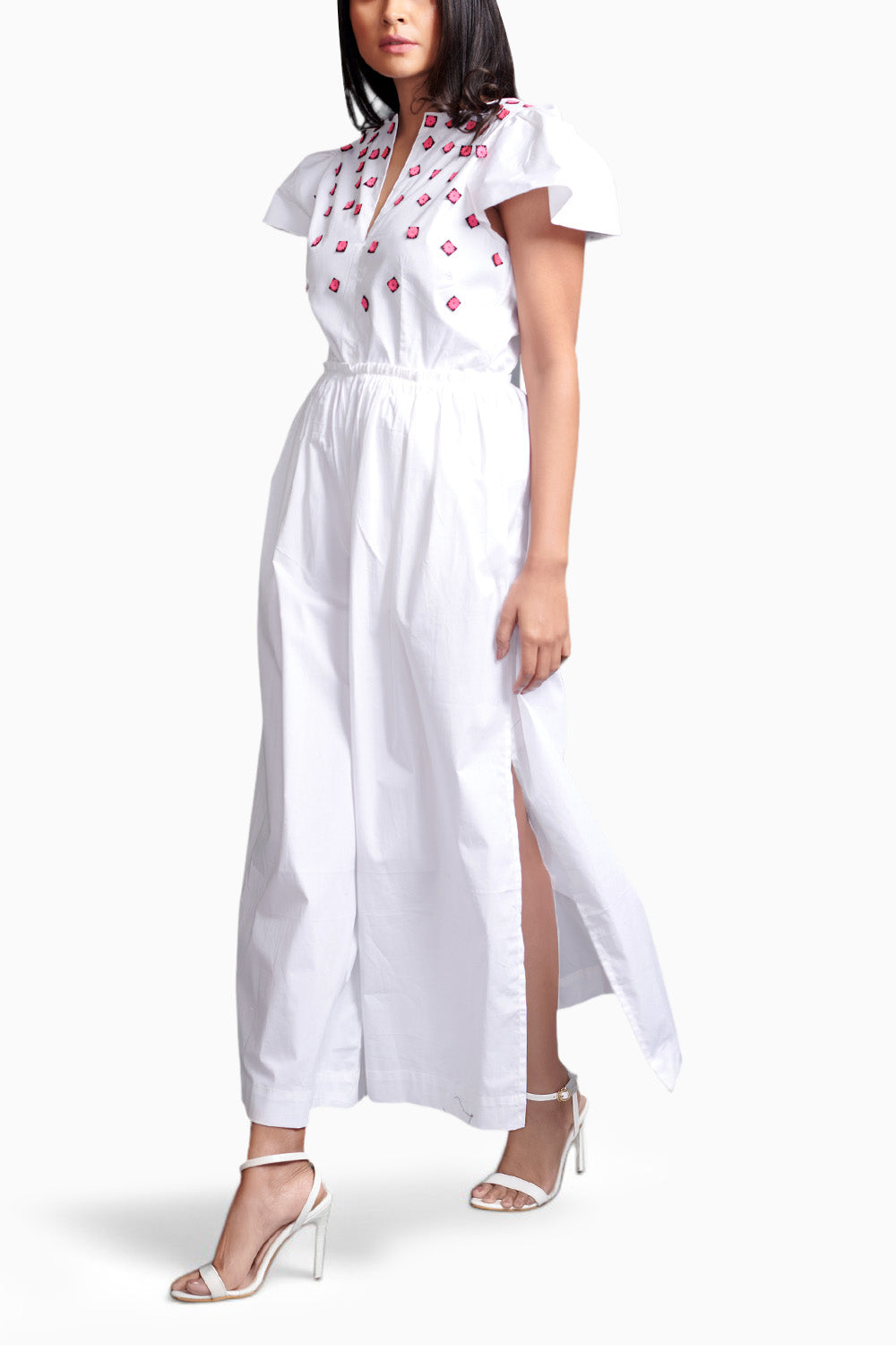 White Jumpsuit With Embroidery