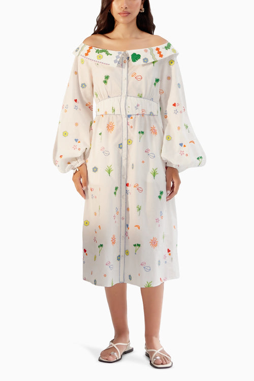 Sage White Midi Dress