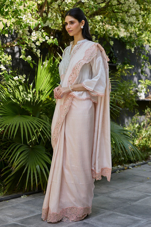 English Morning Pink Embroidered Saree With Blouse