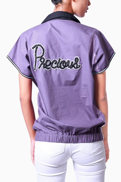 Lilac and White Bomber Top with Contrast Collar