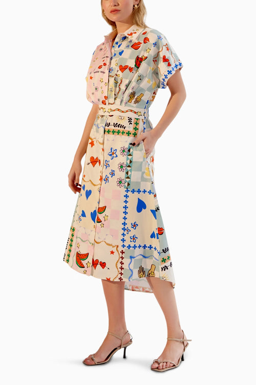Coral Boardgame Midi Dress