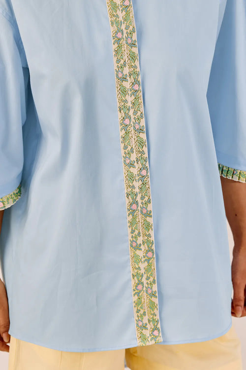 Powder Blue Oversized Shirt and Pastel Shorts Set