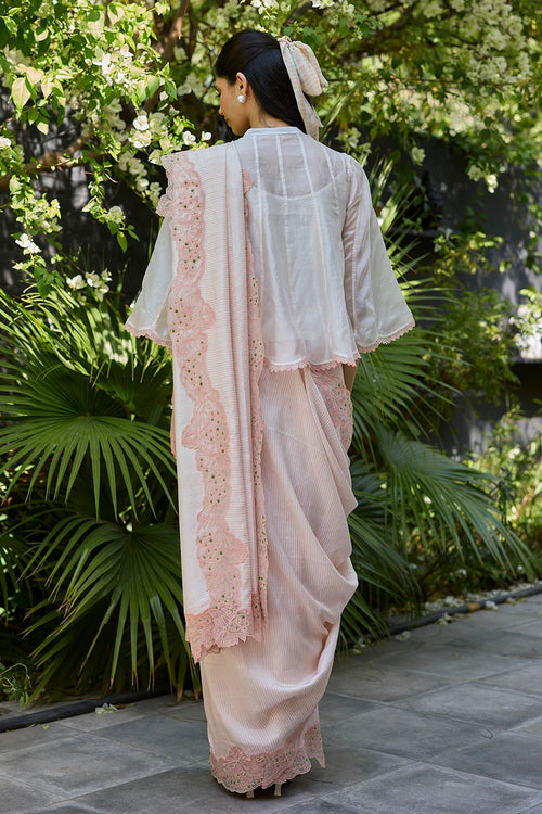 English Morning Pink Embroidered Saree With Blouse