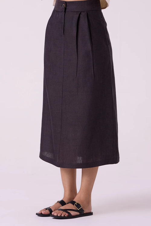 Sandra Charcoal Linen Midi Skirt