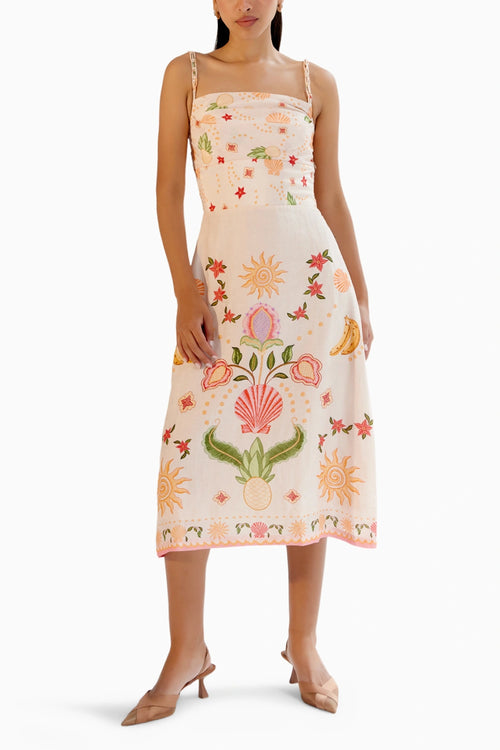 Valentina Seashell Ecru Midi Dress