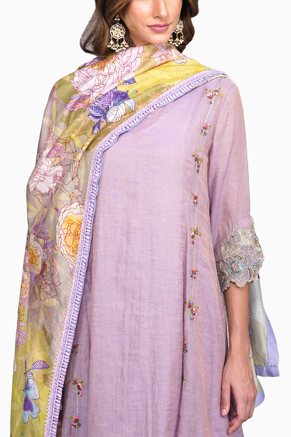 Metallic Flower Suit With Big Print Dupatta