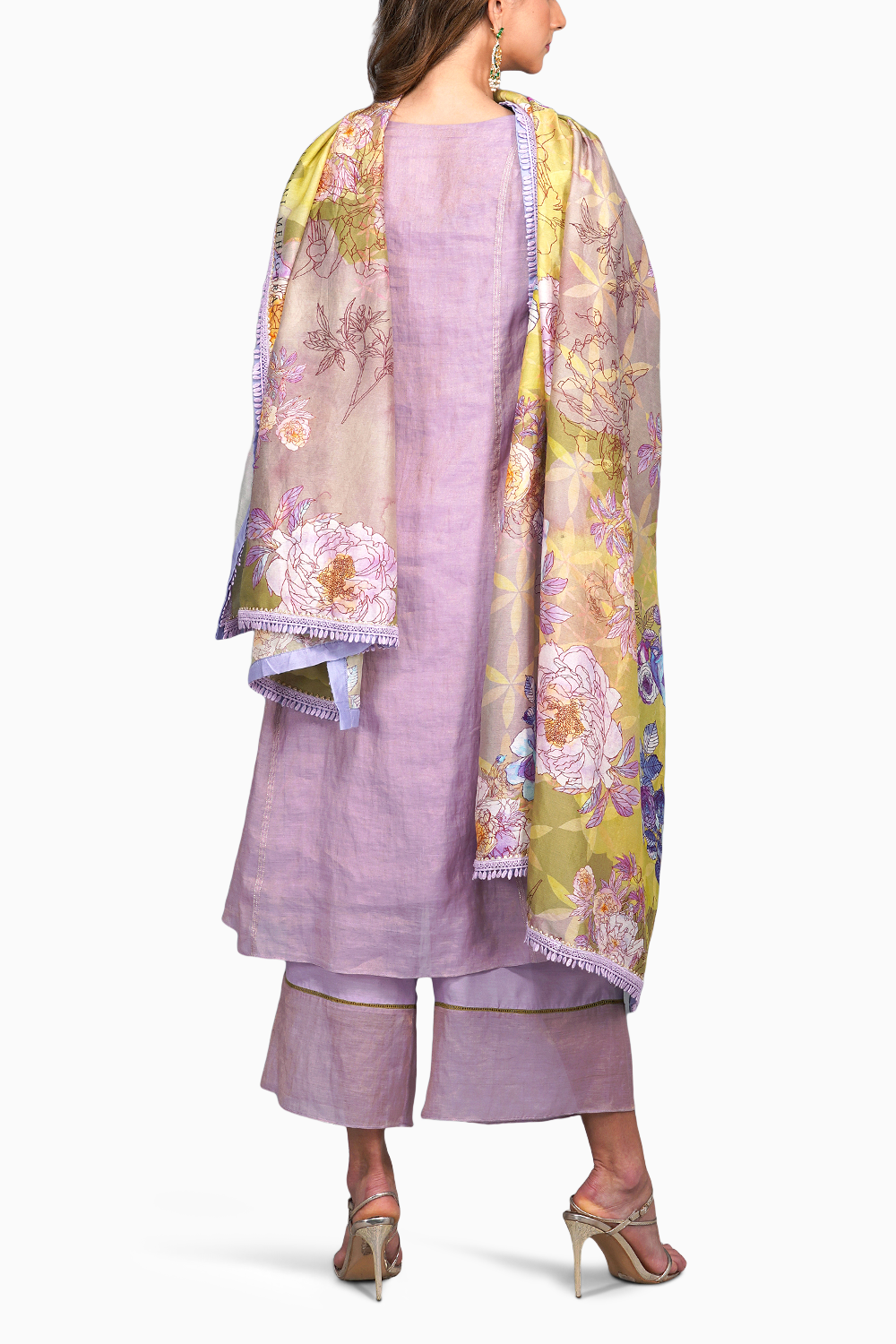 Metallic Flower Suit With Big Print Dupatta