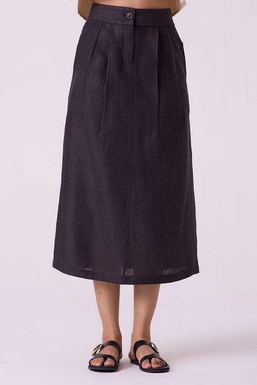 Sandra Charcoal Linen Midi Skirt