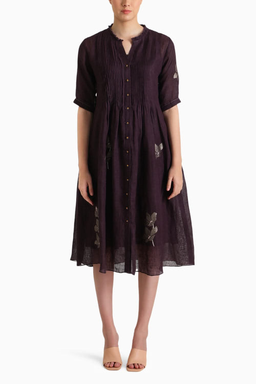 Lavender Embroidered Pleated Dress