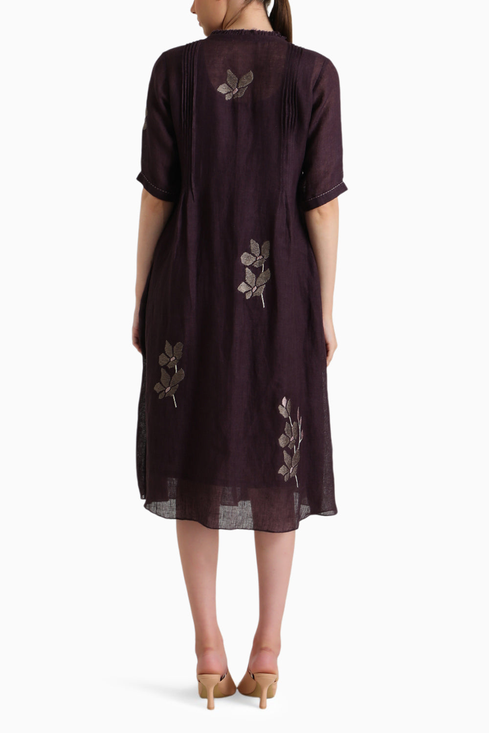 Lavender Embroidered Pleated Dress