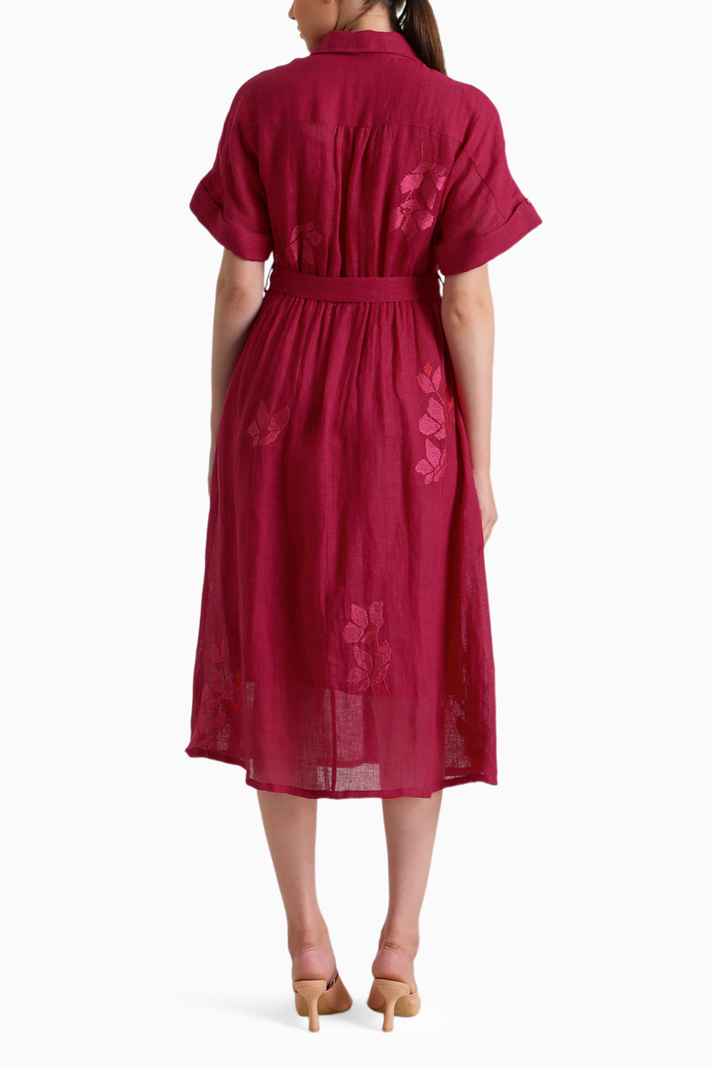 Fuchsia Drop Shoulder Carnation Embroidered Dress