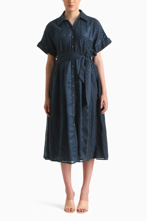 Indigo Lace Dress with Belt