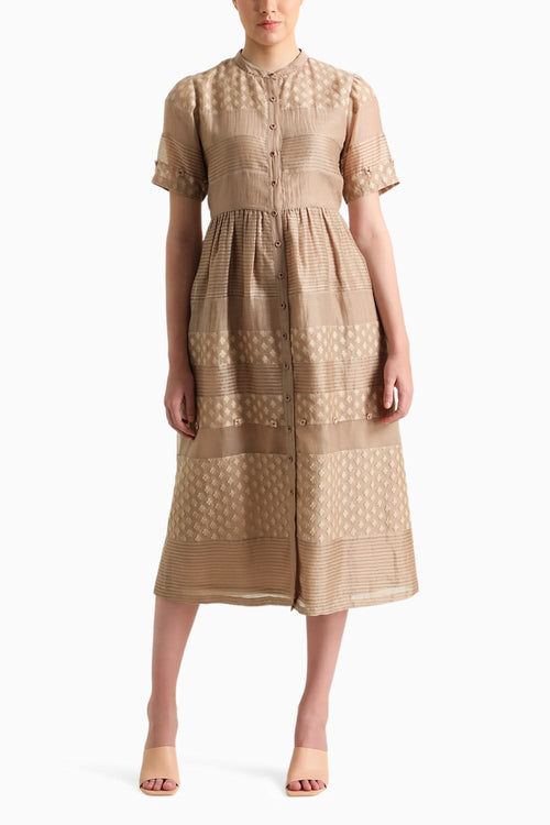Beige Embroidered Lace Dress