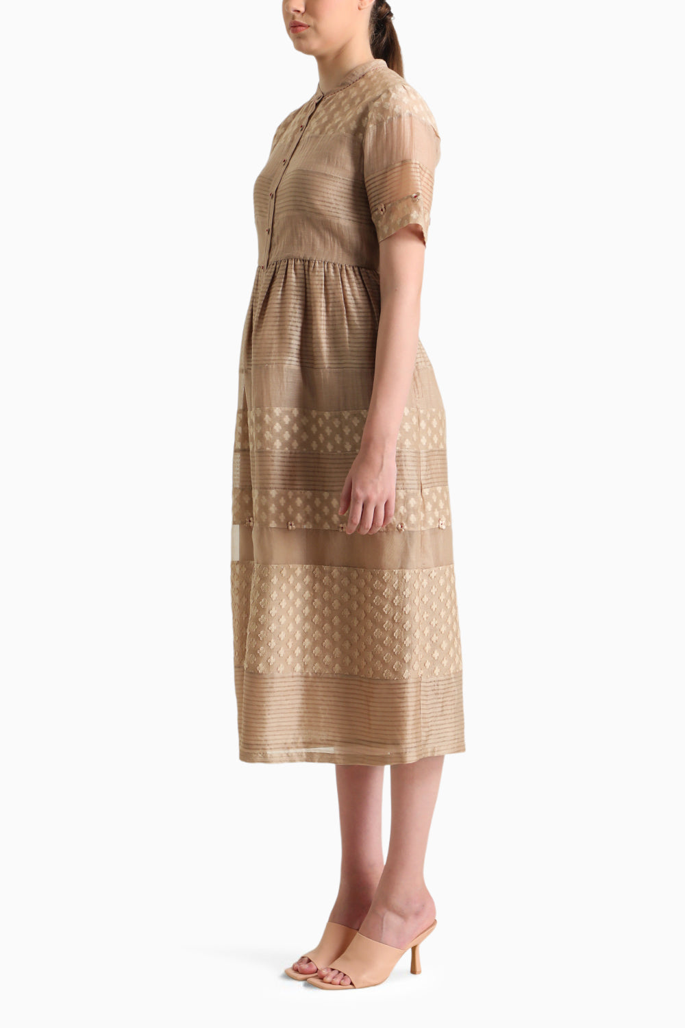 Beige Embroidered Lace Dress