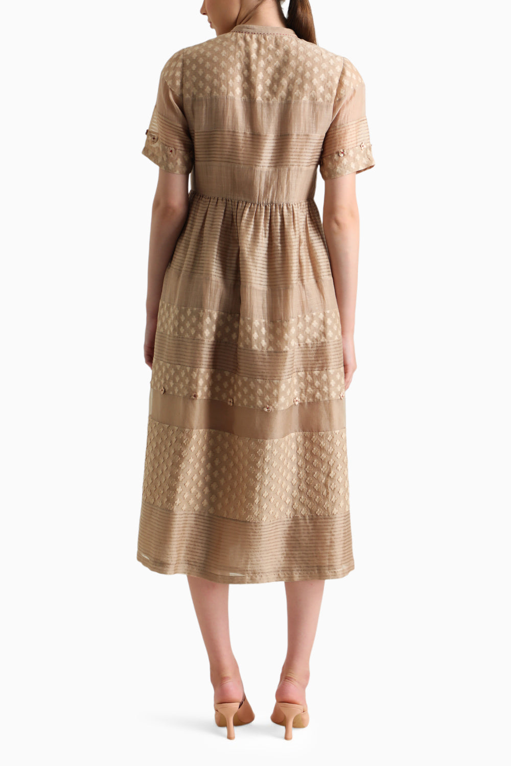 Beige Embroidered Lace Dress