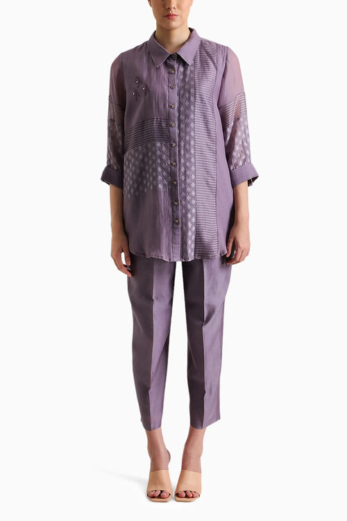 Mauve Lace Shirt and Straight Pant Set